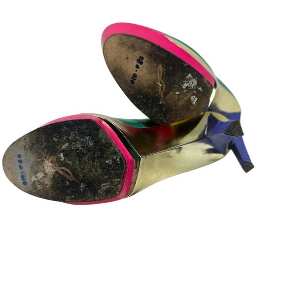 B Brian Atwood Leonida Turquoise Multi Platform Metal Gold Pump Heel Size US 10 - Picture 11 of 12